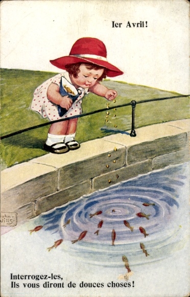 Künstler Ak Wills, John, 1. April, Mädchen füttert Fische