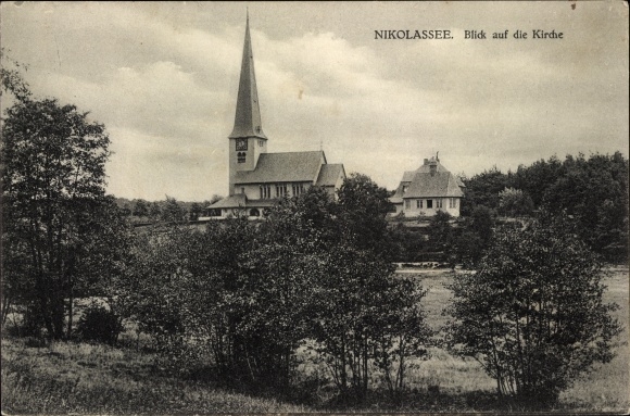 Postcard Berlin Zehlendorf Nikolassee, view of the church