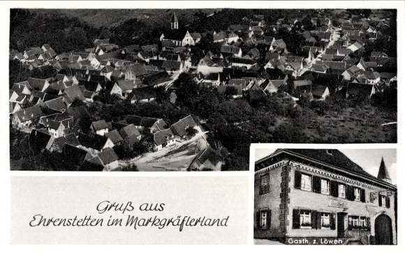 Postcard Ehrenstetten Ehrenkirchen im Breisgau, aerial photograph, Gasthaus zum Löwen