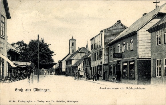 Ak Wittingen in Niedersachsen, Junkerstraße, Schlauchturm