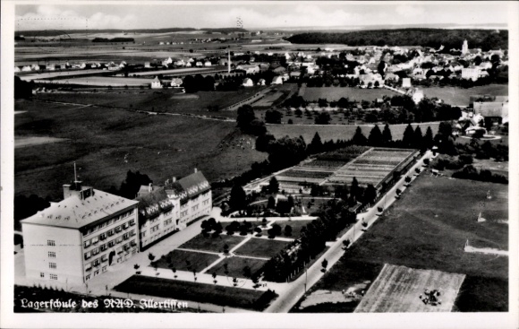 Postcard Illertissen in Swabia, aerial photograph, secondary school of the Brothers of the School
