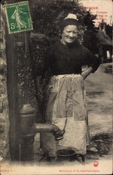Postcard Normandy, water drawer, water jug