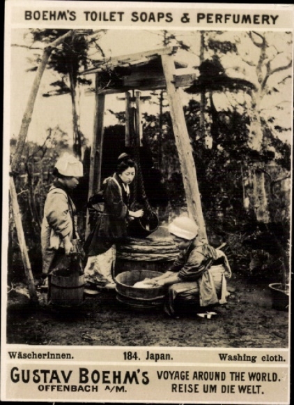 Photo Japan, washerwomen, Gustav Boehm's journey around the world, advertising Boehm's Toilet Soaps