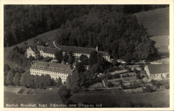 Postcard Krumbach in Swabia, Krumbad, aerial view of the spa town of Krumbad, Bavarian Swabia, green surroundings