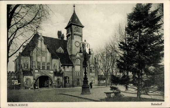 Postcard Berlin Zehlendorf Nikolassee, Bahnhof