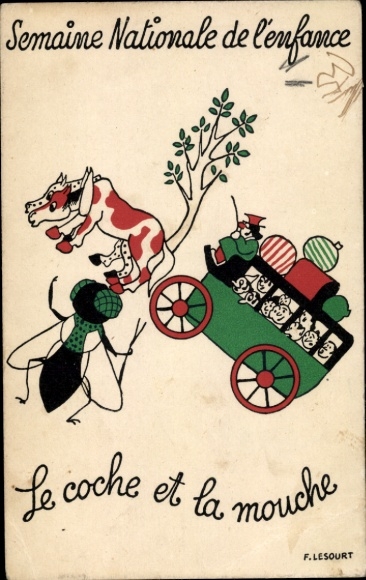 Artist Postcard Lesourt, National Children&#39;s Week, Le Coche et la Mouche