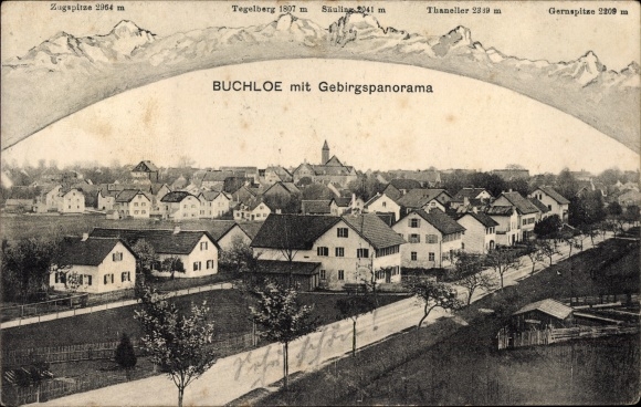 Postcard Buchloe im Allgäu, general view, mountain panorama