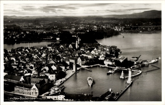 Ak Lindau am Bodensee Schwaben, Fliegeraufnahme
