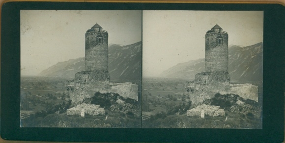 Stereo photo Martigny canton of Valais, La Bâtiaz castle, 1908