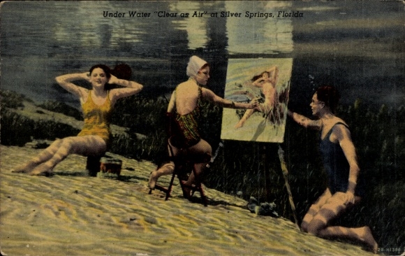Ak Silver Springs Florida USA, vrouwen in badkleding onder water, schilder in helder water
