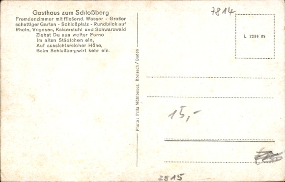 Postcard Breisach am Oberrhein, Tulla observation tower, Schlossberg inn, hunter monument