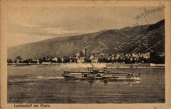 Postcard Leutesdorf on the Middle Rhine, general view, steamer