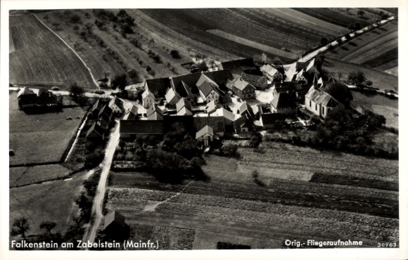 Postcard Falkenstein am Zabelstein Donnersdorf in the Steigerwald Lower Franconia, aerial photograph, guesthouse