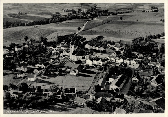Postcard Buchbach in Upper Bavaria, aerial photograph