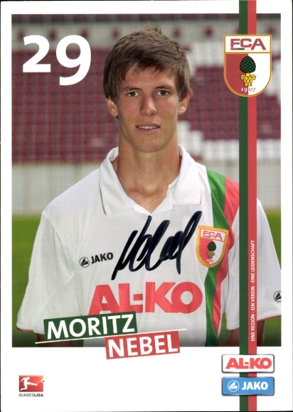 Autograph card footballer Moritz Nebel, FC Augsburg, autograph