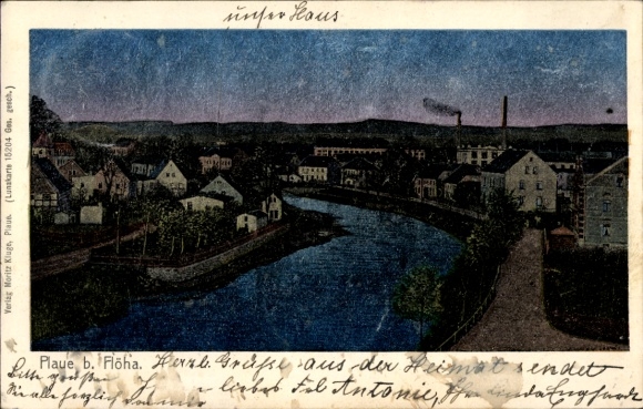 Luna Postcard Plaue Bernsdorf Flöha in Saxony, general view