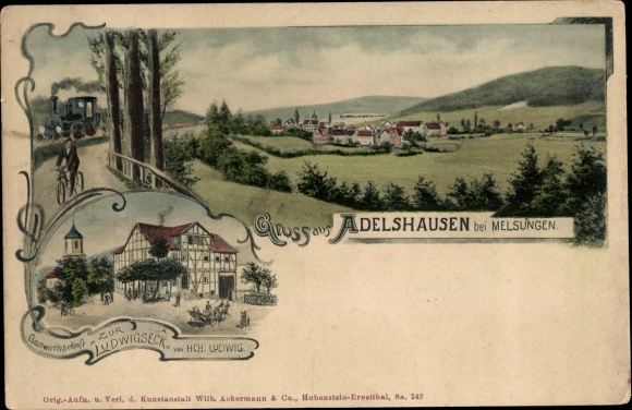 Chromo-Litho Adelshausen Melsungen Hessen, Panorama, Inn Zur Ludwigseck