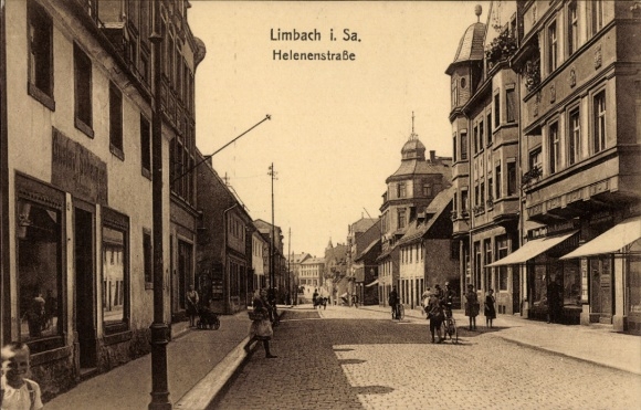Ak Limbach in Sachsen, Helenenstraße, Geschäft Gustav Scheunert