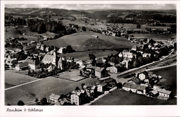 Postcard Hausham in Upper Bavaria, aerial photograph