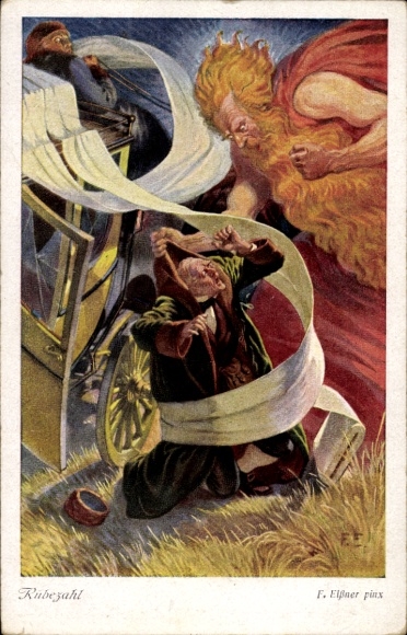 Kunstenaar Ak Elßner, F., Rübezahl, Kaufmann, Weber