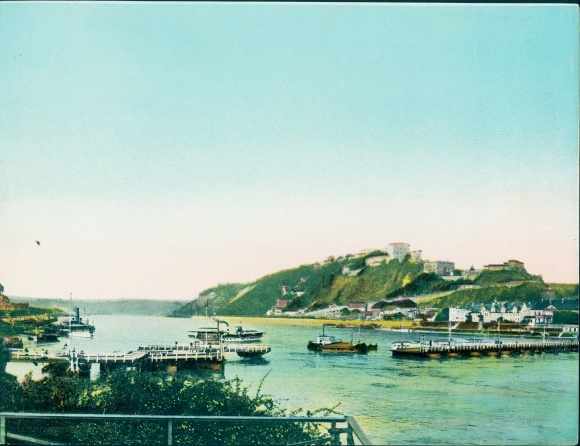 Chromo photo Ehrenbreitstein Koblenz am Rhein, ship bridge