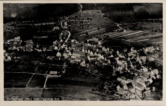 Postcard Tiefenbronn in the Enzkreis, aerial photograph of detailed landscape view