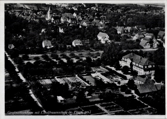 Postcard Großsachsenheim Sachsenheim in Württemberg, aerial view of rural women's school, gardens