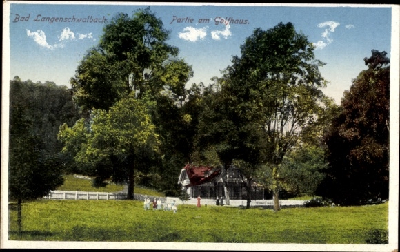 Postcard Langenschwalbach Bad Schwalbach im Taunus, part of the golf house, trees, buildings, people