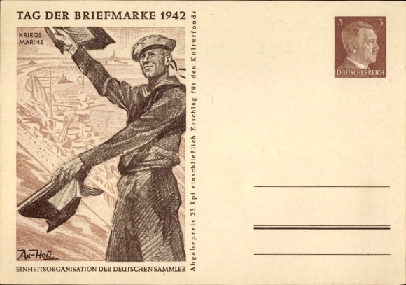 Postal stationery artist Postcard Axster Heudtlaß, Stamp Day 1942, Kriegsmarine