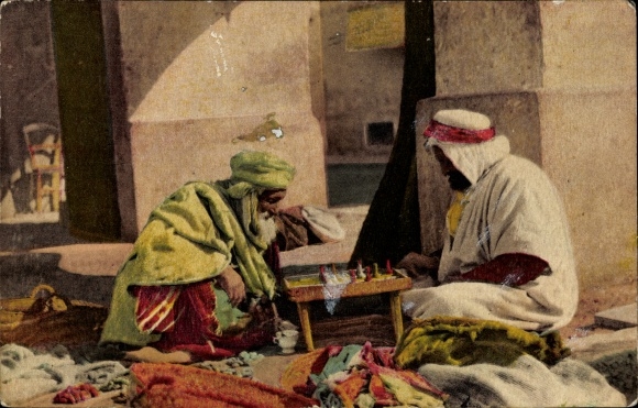 Postcard Two Arabs playing chess, joueurs d&#39;Echecs, chess