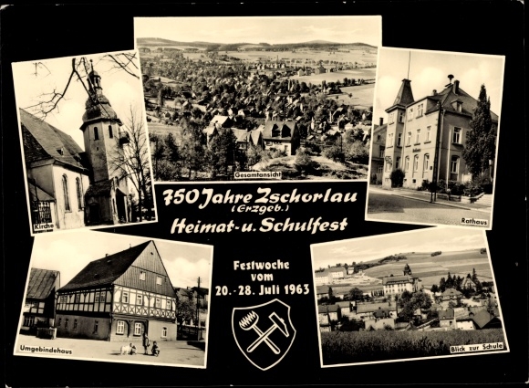 PC Zschorlau Erzgebirge, homeland and school festival 1963, overall view, town hall