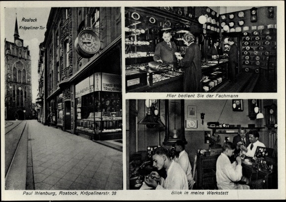 PC Rostock in Mecklenburg, master watchmaker Paul Ihlenburg, shop, workshop, Kröpeliner Str. 28