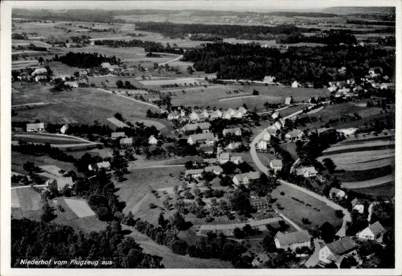 Postcard Niederhof, aerial photograph