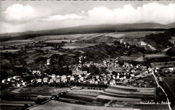 Postcard Heinsheim am Neckar, aerial photograph of the town