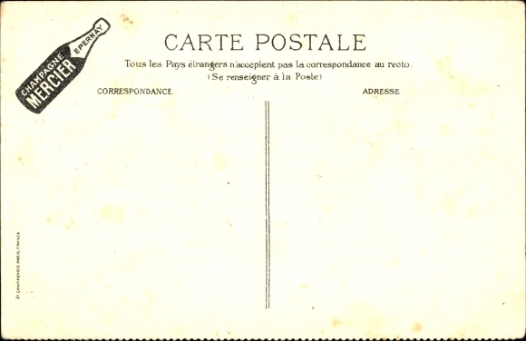 Postcard boxing match, arena, spectators, advertising, Champagne Mercier