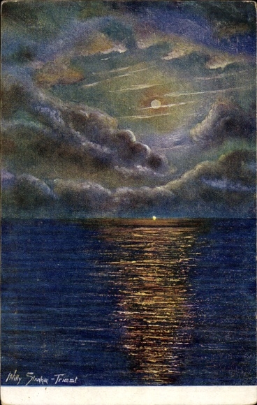 Künstler Ak Straka, W., Mondnacht, Adriastimmungsbilder