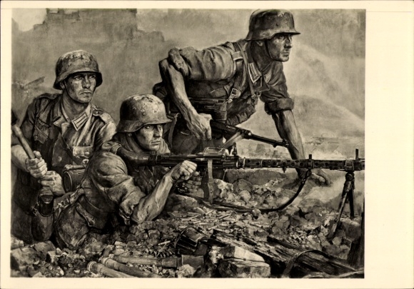 Künstler Ak Sauter, Wilhelm, Deutsche Wehrmacht, Leichtes MG, Kampftruppe, II. WK, HDK 499