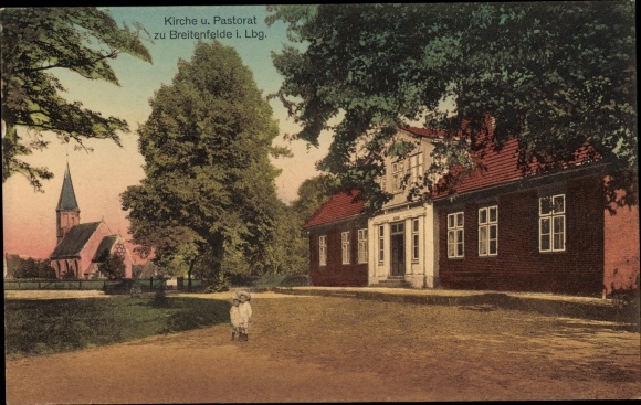 Postcard Breitenfelde in the Duchy of Lauenburg, church, pastorate