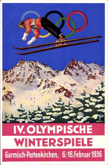 Artist Postcard Garmisch Partenkirchen in Upper Bavaria, Olympic Winter Games 1936, Ski Jumping