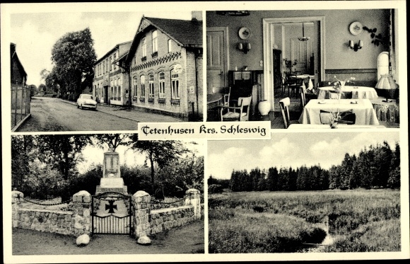 Ak Tetenhusen in Sleeswijk-Holstein, restaurant, binnenaanzicht, oorlogsmonument