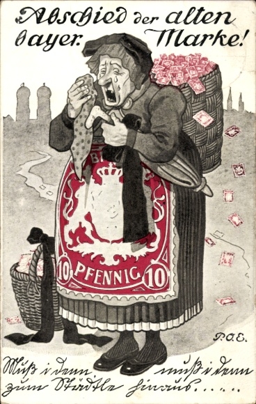Postzegelkunstenaar Ak Engelhard, POE, afscheid van de oude Beierse postzegel