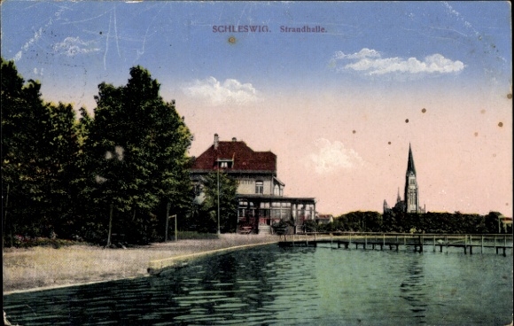 Ak Schleswig in Sleeswijk-Holstein, Strandhalle, Kerk