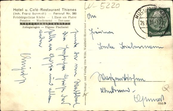Postcard Waldbröl in the Oberbergisches Land, Hotel-Café Thienes