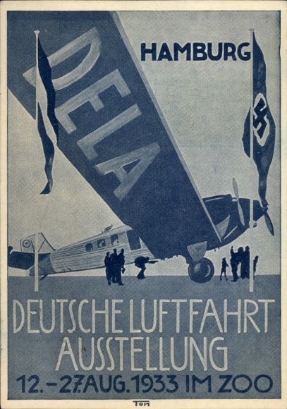 Artist Postcard German Aviation Exhibition DELA 1933 in Hamburg Zoo, aircraft