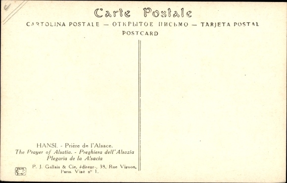 Artist Postcard Hansi, Jean Jacques Waltz, The Prayer of Alsace, Grab