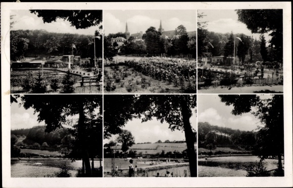 Postcard Waldbröl in Oberbergisches Land, total view, garden, outdoor pool