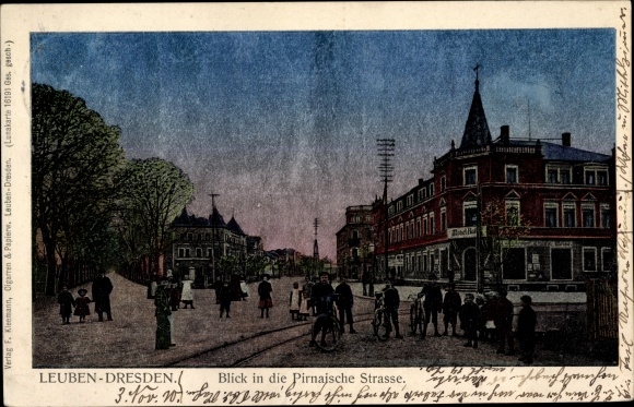 Luna Postcard Dresden Leuben, view of the Pirnaische Strasse, inn