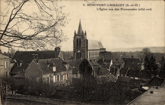Postcard Montfort l'Amaury Yvelines, L'Église vue des Promenades