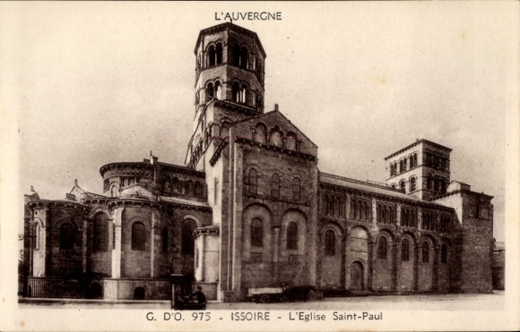 Postcard Issoire Puy de Dôme, L'Eglise Saint-Paul, G. D'O. 975, L'Auvergne