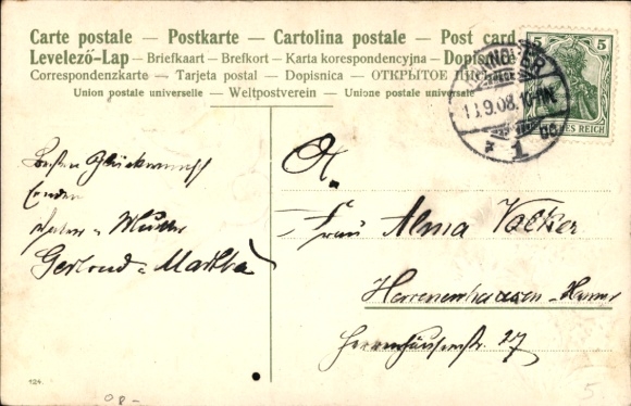 PC Dresden Bühlau, front of a birthday card with two swallows carrying a letter...